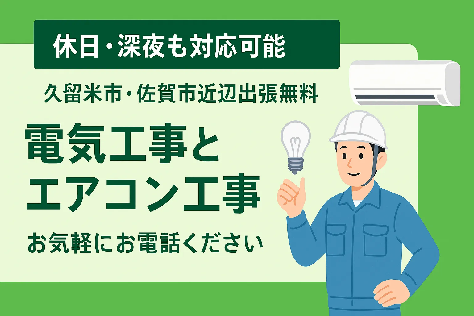 佐賀市や久留米市のエアコン工事、電気工事は尾中電気